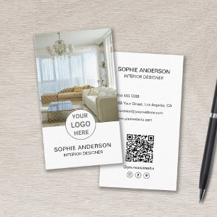 Logo Interior Designer Photo QR Social Media White Business Card