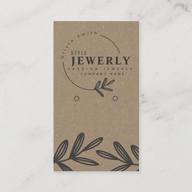 Logo Kraft Floral Leaf Earrings Display  Business Card (Front)