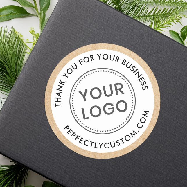 Logo Kraft paper look border business thank you Classic Round Sticker (Logo Kraft paper look border business thank you Classic Round Sticker)