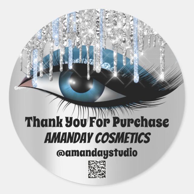 Logo Lashes Extension Makeup Artist Grey QRCODE Classic Round Sticker (Front)
