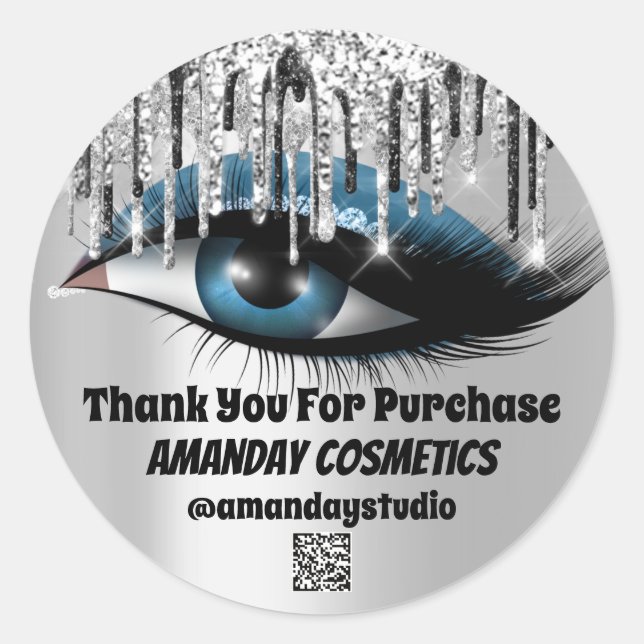 Logo Lashes Extension Makeup Silver Grey QRCODE Classic Round Sticker (Front)