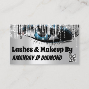 Logo Lashes Makeup 6 Punch Silver Drip QR Code Business Card