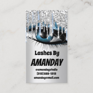 Logo Lashes Makeup Artist Drips Blue QR Code Business Card