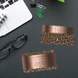 Logo leopard black brown sparkle bronze metallic business card