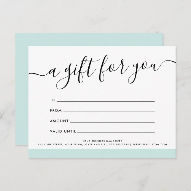 Logo light aqua blue gift voucher certificate card (Front/Back)