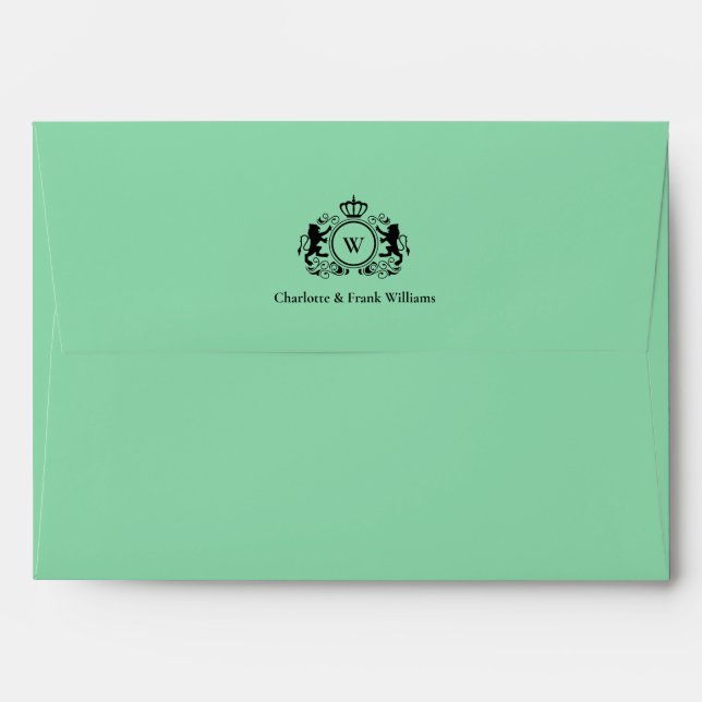 Logo Lion Monogram Elegant Green Envelope (Back (Top Flap))