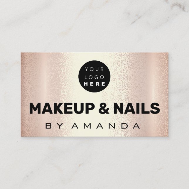 Logo Makeup Artist Hair Nails Coral Rose Gold Business Card (Front)