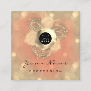 Logo Makeup Artist Hair Nails Floral Gold Coral Square Business Card