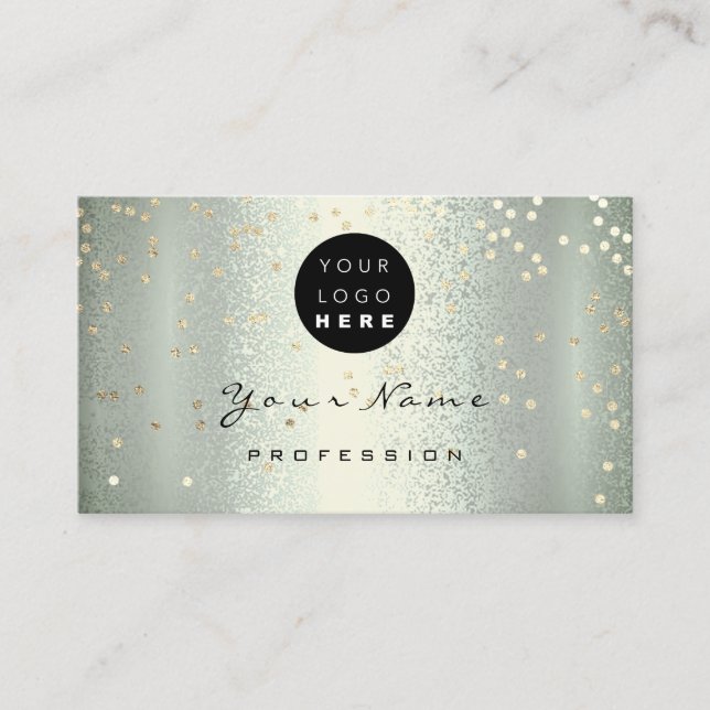 Logo Makeup Artist Hair Nails Green Gold Confetti Business Card (Front)