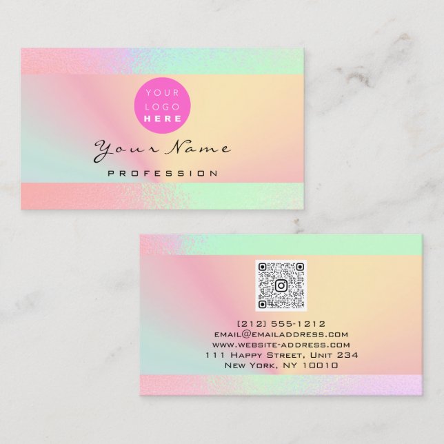 Logo Makeup Artist Hair Nails Shop QR Code Pink Business Card (Front/Back)