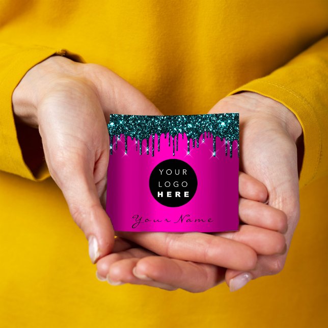 Logo Makeup Boutique Glitter Pink Navy Drips Square Business Card (Logo Makeup Boutique Glitter Pink Navy Drips Square Business Card)