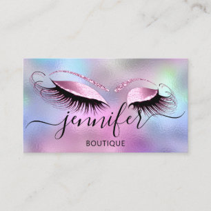 Logo Makeup Boutique Lash Studio Pink Holograph Business Card