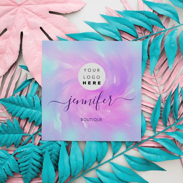 Logo Makeup Boutique Shop Abstract Holograph Square Business Card (Creator Uploaded)