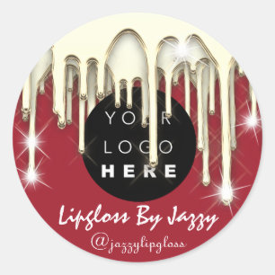 Logo Makeup Gold Drips Packaging Red Ruby Classic Round Sticker