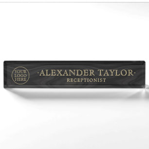 Logo Masculine Dark Wood Gold Business Nameplate
