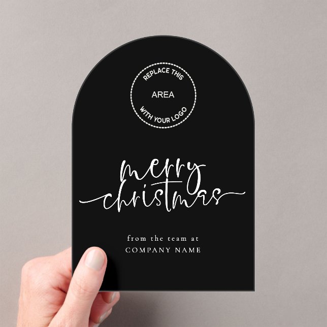Logo Merry Christmas Black Acrylic Greetings  Acrylic Invitations (Insitu (Handheld))