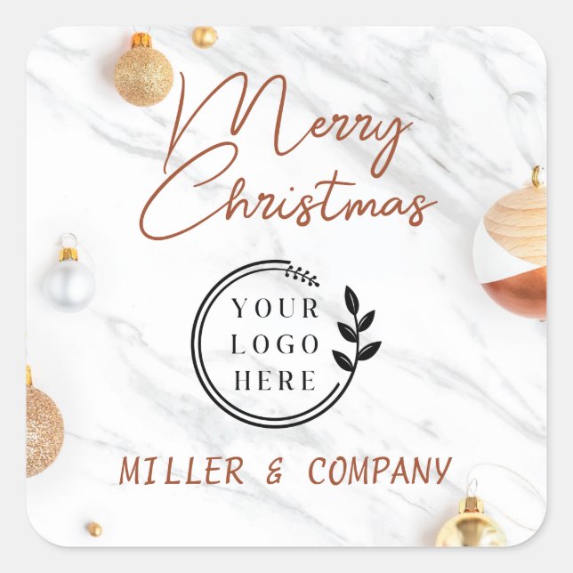 Logo Merry Christmas Holidays Modern Corporate Square Sticker (Front)