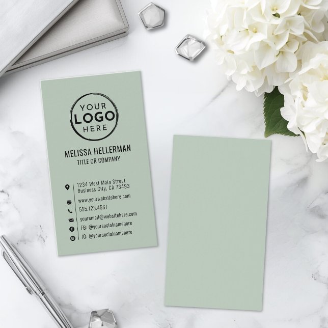 Logo Minimal Modern Vertical Sage Green Business Card (Logo Minimal Modern Vertical Sage Green Business Card)