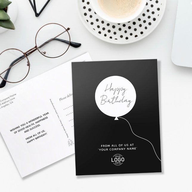 Logo Minimalist Black White Business Birthday Postcard (Creator Uploaded)