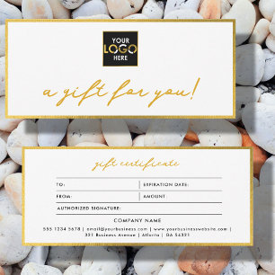 Logo Minimalist Gold & White Gift Certificate