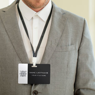 Logo Modern Basic Black White Centred Title Name ID Badge