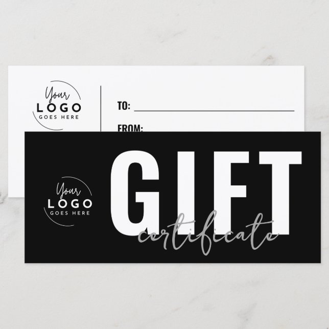 Logo Modern Black Business Gift Certificate (Front/Back)