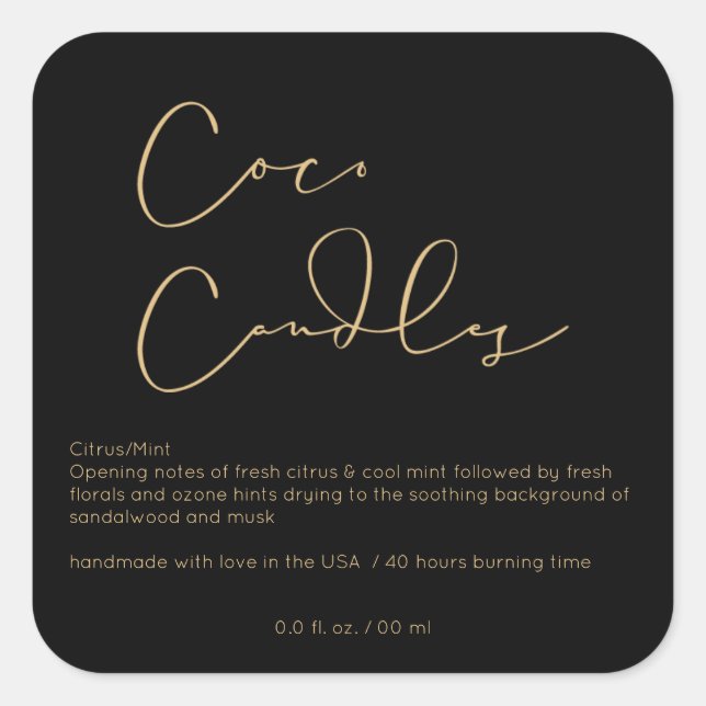 Logo Modern Black Product Candle Label (Front)