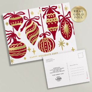 Logo Modern Burgundy Decor White Business Gold Foil Holiday Postcard