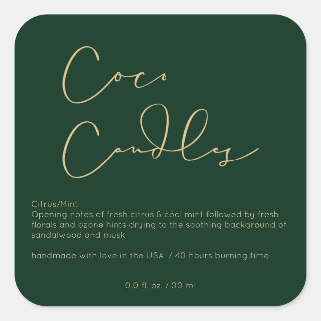 Logo Modern Dark Green Product Candle Label (Front)