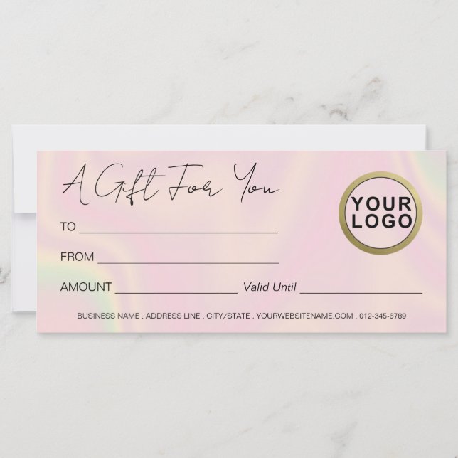 Logo Modern Elegant Holographic Gift Certificate (Front)