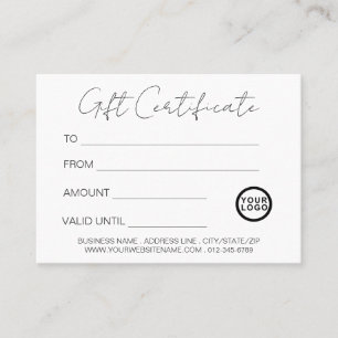 Logo Modern Elegant White Gift Certificate