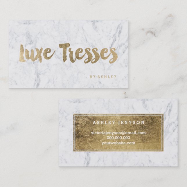 Logo modern faux gold typography marble business card (Front/Back)