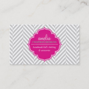 LOGO modern herringbone pattern pink badge grey Business Card