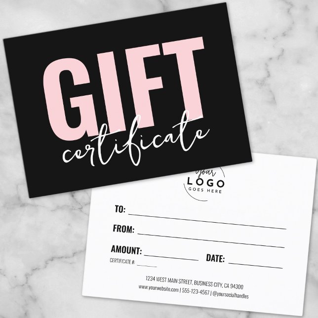 Logo Modern Pink Black Business Gift Certificate (Logo Modern Pink Black Business Gift Certificate)