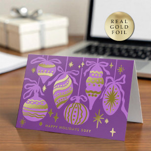 Logo Modern Stylish Lavender Purple Decor Business Foil Holiday Card