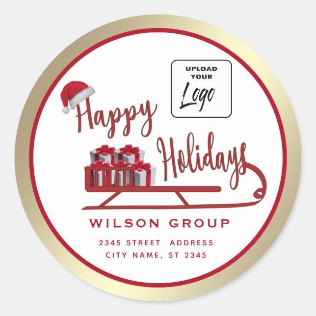 Logo Modern typography Sledge Happy Holidays  Classic Round Sticker (Front)