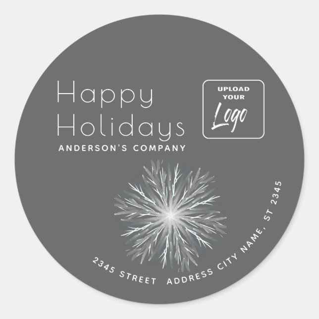 Logo modern watercolor snowflake Happy Holidays Classic Round Sticker (Front)