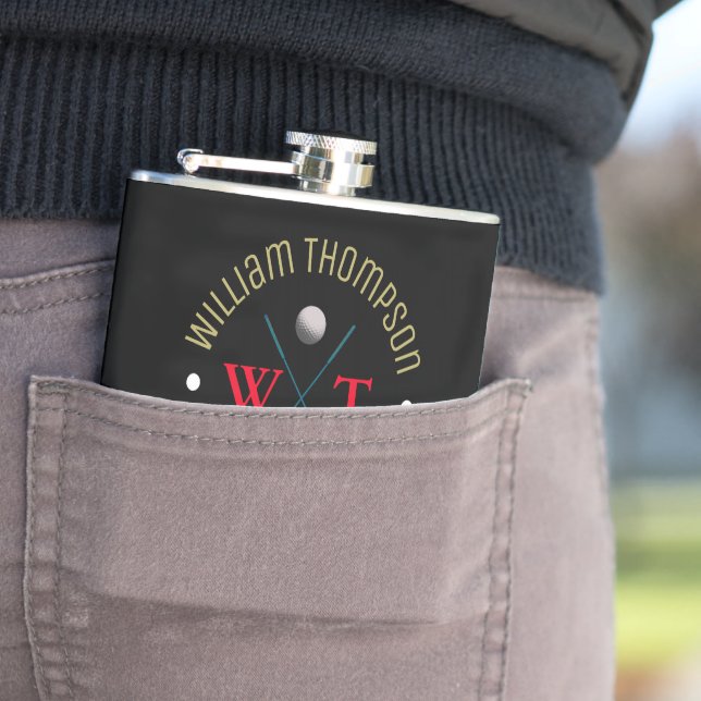 Logo Monogram for a Golf-player Black Hip Flask (In Situ)