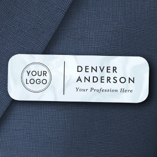 Logo, name and title modern pale grey blue marbled tag