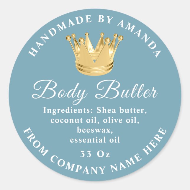 Logo Name Body Butter Scrub Golden Crown Blue Classic Round Sticker (Front)