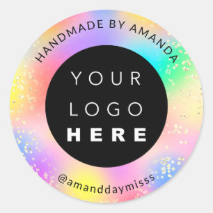 Logo  Name Gold Confetti Colour Therapy Holograph Classic Round Sticker