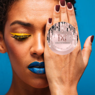 Logo Name Hair Makeup Artist Drips Rose Glitter Classic Round Sticker