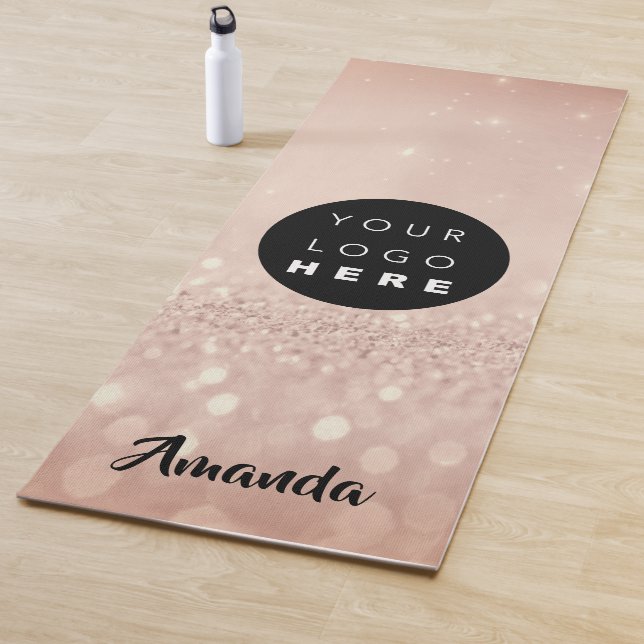 Logo Name Rose Blush Glitter Girly Gift Idea Yoga Mat (In Situ)