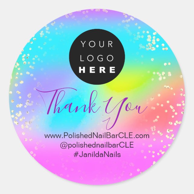 Logo Name Thank You Shopping Gold Holograph Classic Round Sticker (Front)