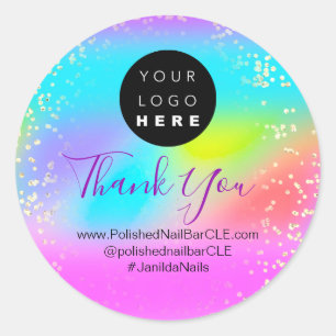 Logo Name Thank You Shopping Gold Holograph Classic Round Sticker