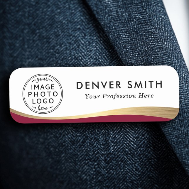 Logo name title burgundy faux golden gradient tag (Logo name title burgundy faux golden gradient name tag)