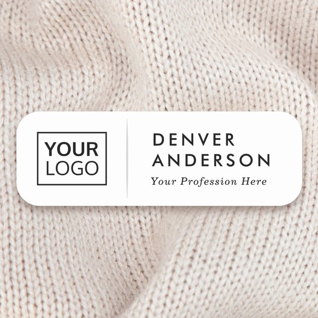 Logo name title light grey divider white tag (White or any color name tag with divider and your custom logo)