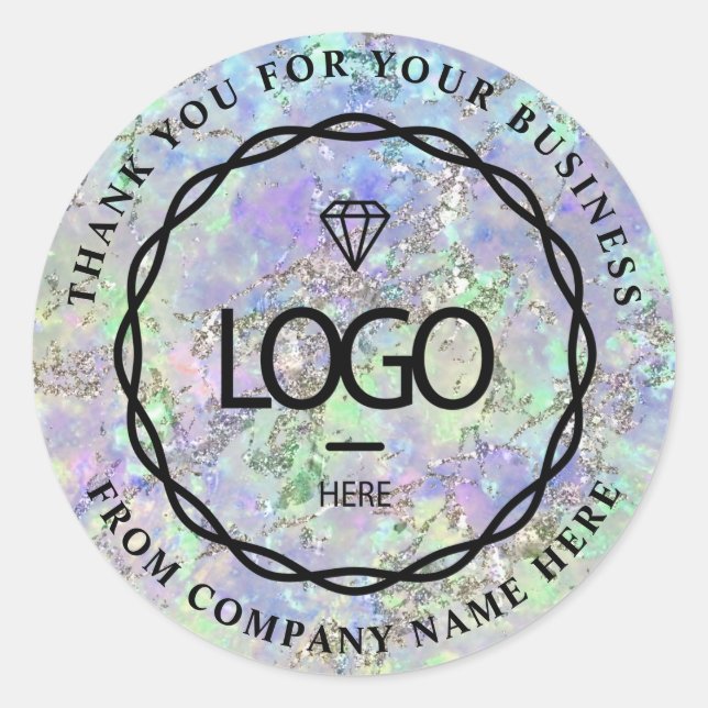  Logo Name Web Thank Business Holograph Blue Classic Round Sticker (Front)
