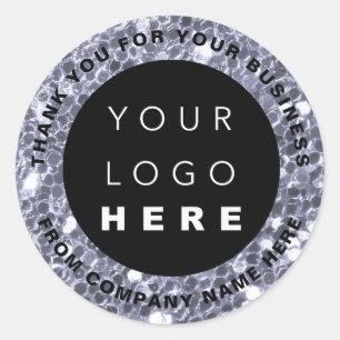 Logo Name Web Thank You Blue Spark Shop Glitter Classic Round Sticker