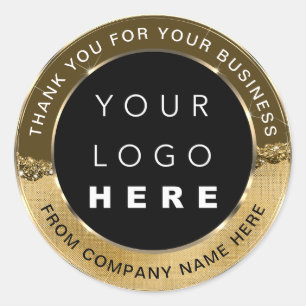 Logo Name Web Thank You Gold Faux Sepia Classic Round Sticker